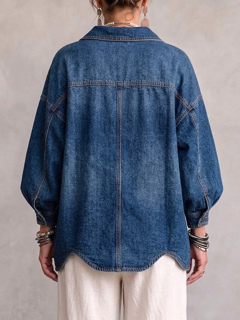 Claire™ | Collared Oversized Denim Jacket With Large Metal Buttons