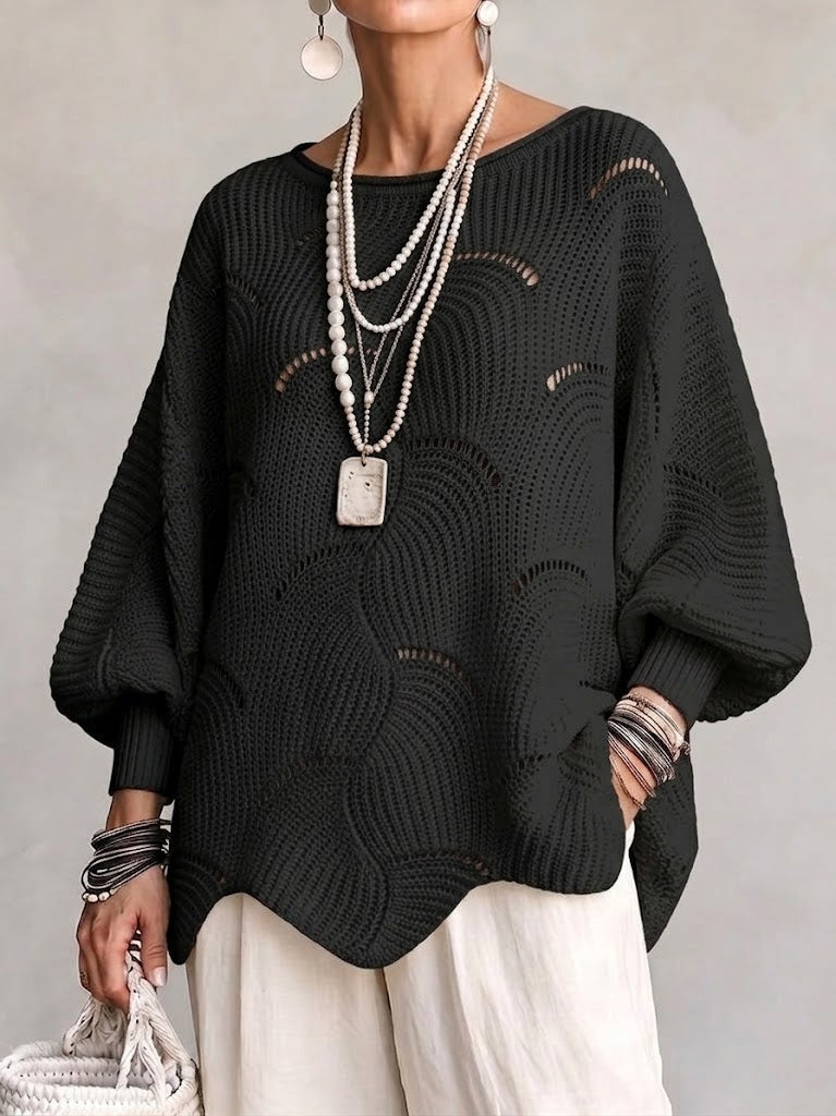 Julia™ | Hollow Wave Pattern Loose Lantern Sleeve Knit Top