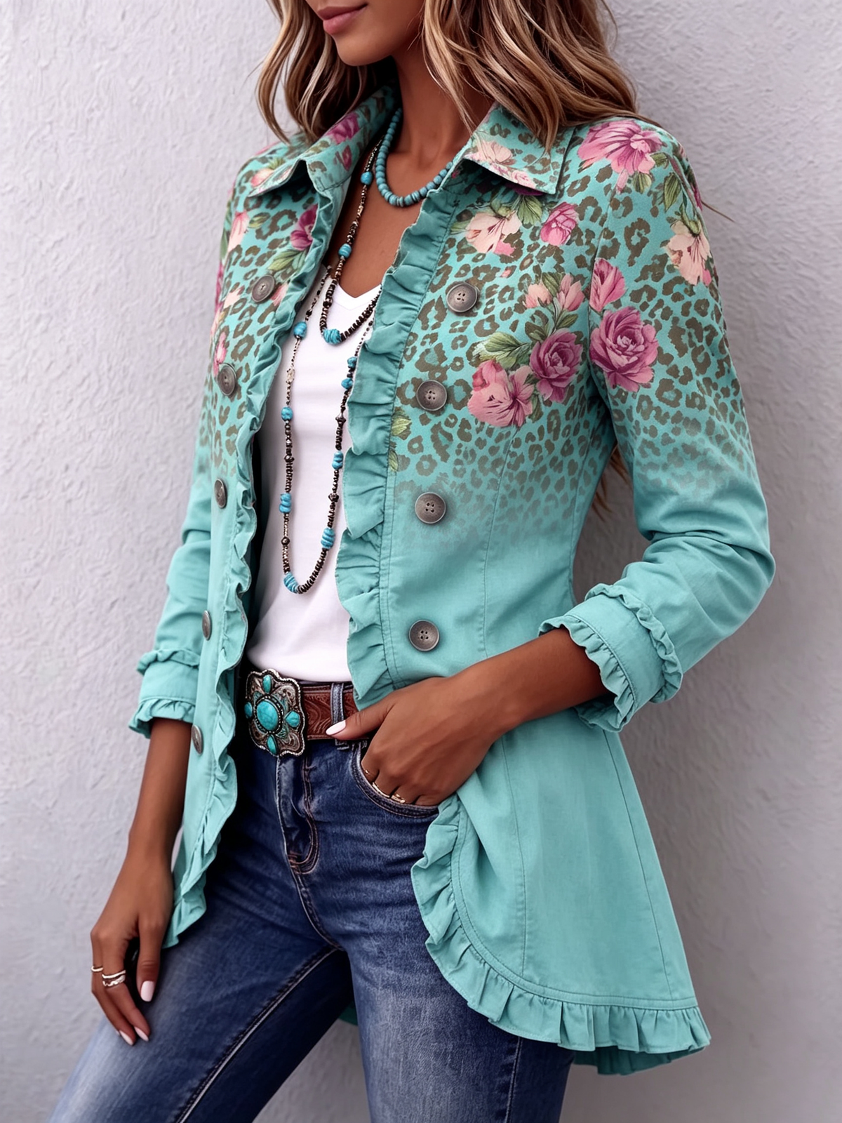 Audrey™ | Boho Retro Floral Leopard Ruffle Jacket