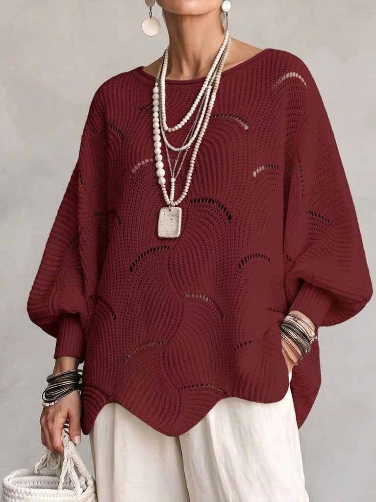 Julia™ | Hollow Wave Pattern Loose Lantern Sleeve Knit Top